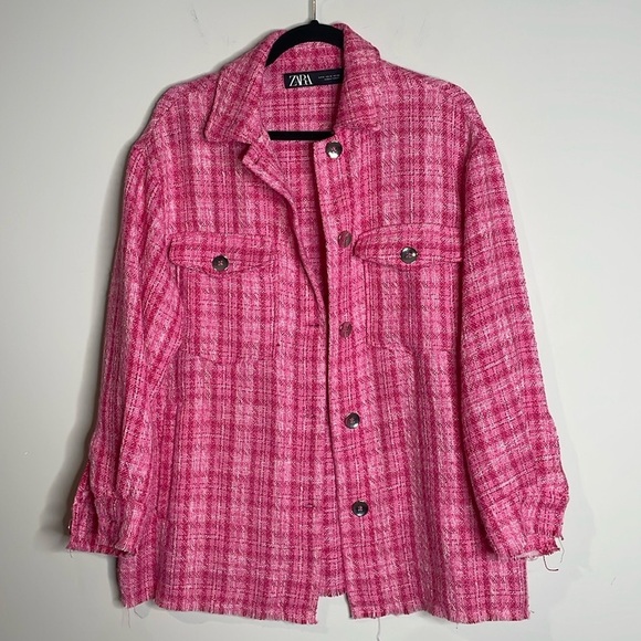 ZARA | Women’s Pink Check Woven Overshirt Oversized Size Smalll - Picture 2 of 7